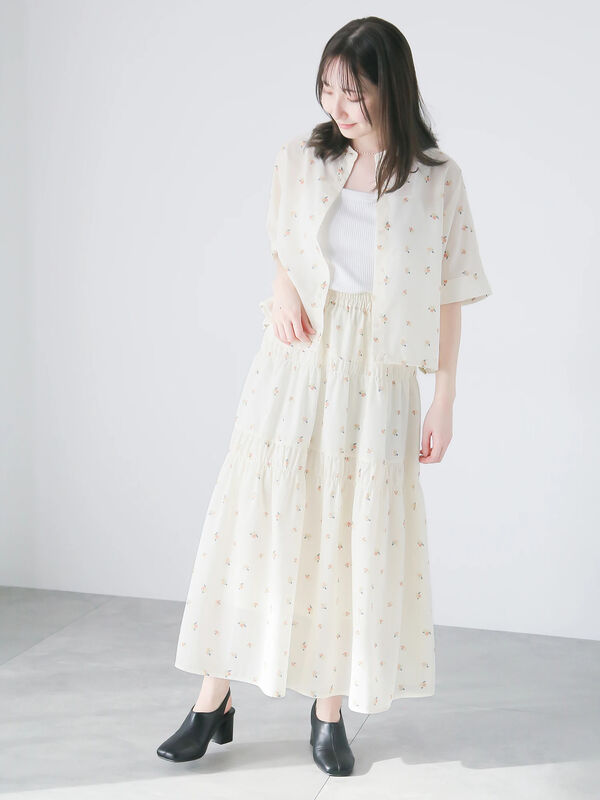 セール】 【日比谷花壇コラボ】プリントシャーリングスカート