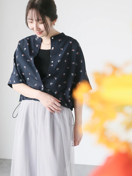 【日比谷花壇コラボ】プリントクロップドシャツ（セットアップ可）（オフホワイト/キャメル/ネイビー）｜Te chichi TERRASSE（テチチ テラス）通販