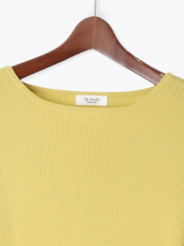 セール】 ボートネックハーフスリーブリブニット（オフホワイト