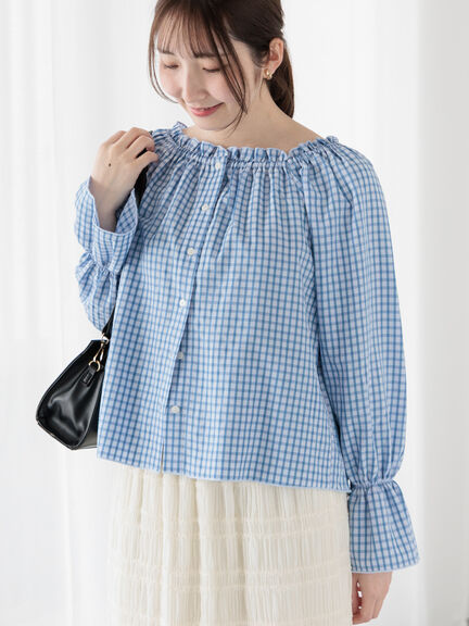 チェックスクエアネック2WAYブラウス《2025spring catalog item》（ブラック/グリーン/ブルー）｜Te chichi TERRASSE（テチチ テラス）通販