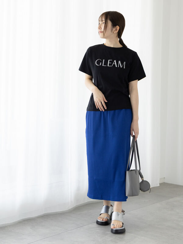 セール】 ラインストーン×刺繍Tシャツ（オフホワイト/ブラック/キナリ