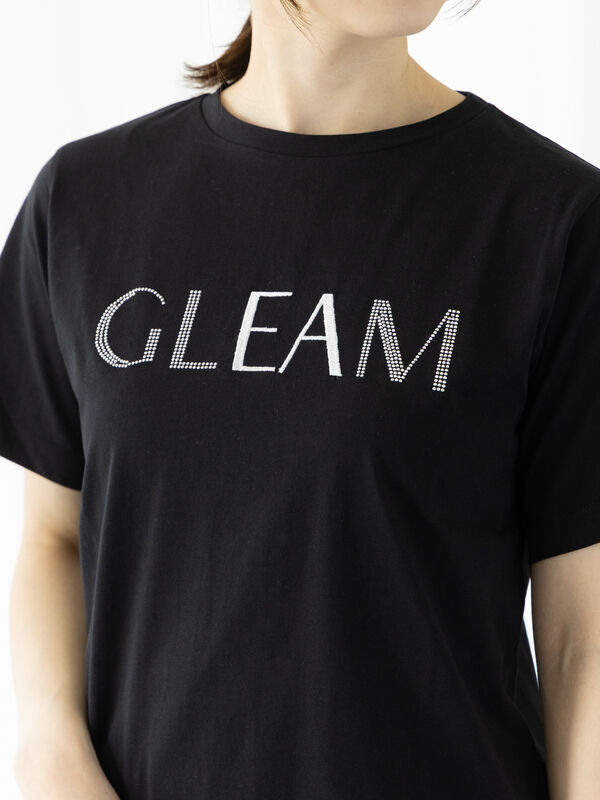 セール】 ラインストーン×刺繍Tシャツ（オフホワイト/ブラック/キナリ
