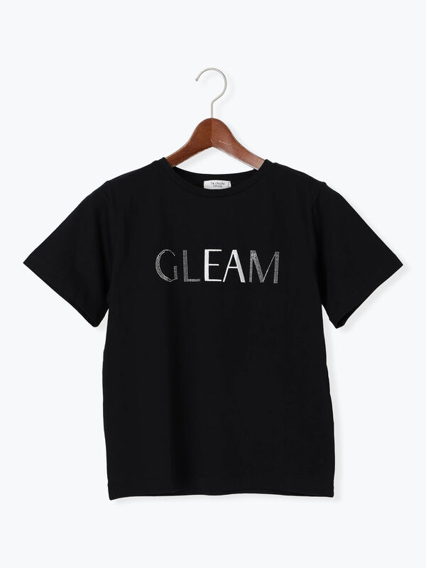 セール】 ラインストーン×刺繍Tシャツ（オフホワイト/ブラック/キナリ