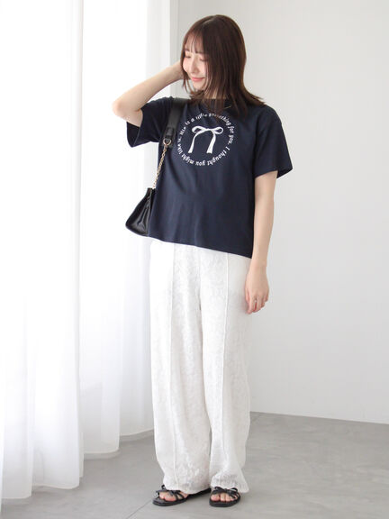 【セットアップ可】レースセンターシームパンツ《2025summer catalog item》（オフホワイト/ブラック）｜Te chichi TERRASSE（テチチ テラス）通販