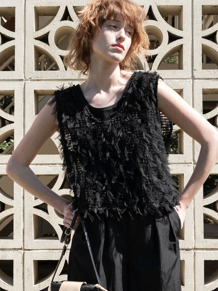 前後2WAYチュールフリンジベスト《2025summer catalog item》（オフホワイト/ブラック）｜Te chichi TERRASSE（テチチ テラス）通販
