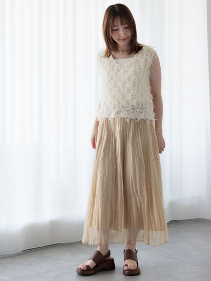 前後2WAYチュールフリンジベスト《2025summer catalog item》（オフホワイト/ブラック）｜Te chichi TERRASSE（テチチ テラス）通販