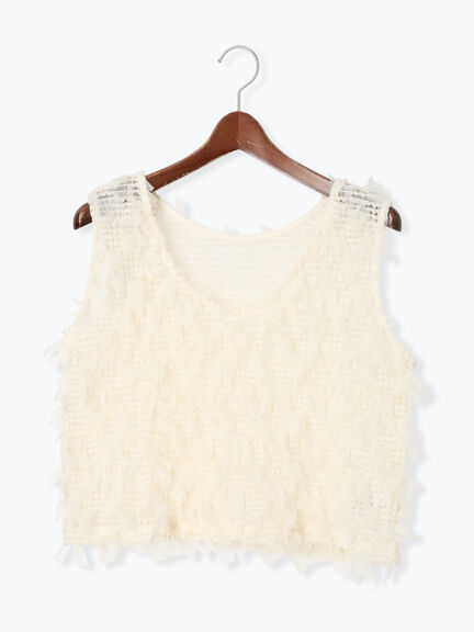 前後2WAYチュールフリンジベスト《2025summer catalog item》（オフホワイト/ブラック）｜Te chichi TERRASSE（テチチ テラス）通販