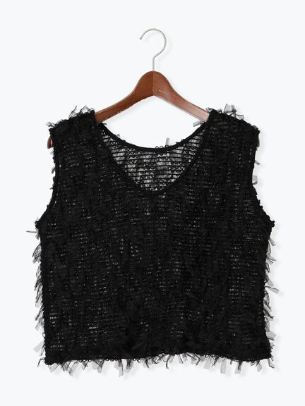 前後2WAYチュールフリンジベスト《2025summer catalog item》（オフホワイト/ブラック）｜Te chichi TERRASSE（テチチ テラス）通販