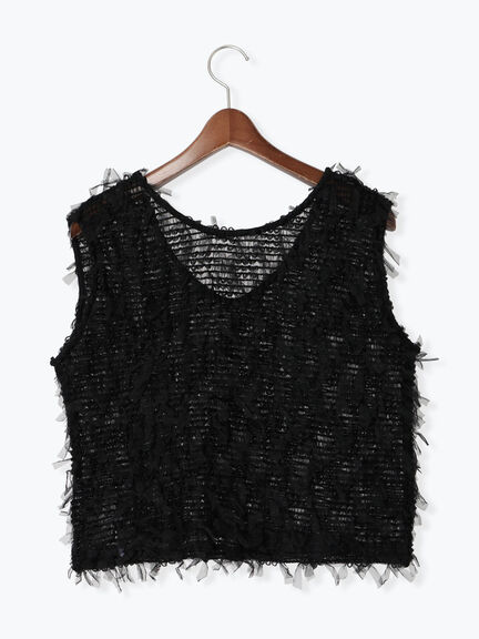 前後2WAYチュールフリンジベスト《2025summer catalog item》（オフホワイト/ブラック）｜Te chichi TERRASSE（テチチ テラス）通販