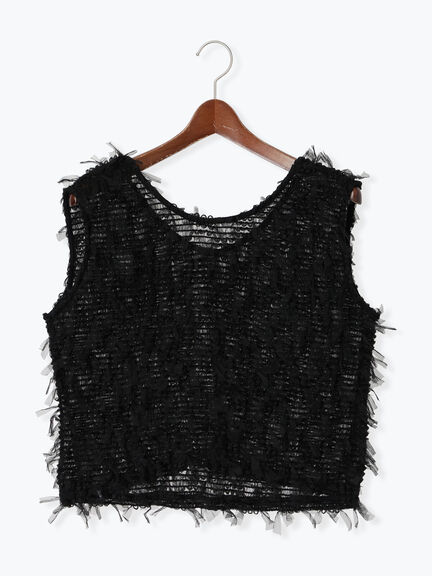 前後2WAYチュールフリンジベスト《2025summer catalog item》（オフホワイト/ブラック）｜Te chichi TERRASSE（テチチ テラス）通販