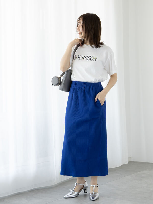 セール】 【選べる着丈】ゴム編みナロースカート（オフホワイト