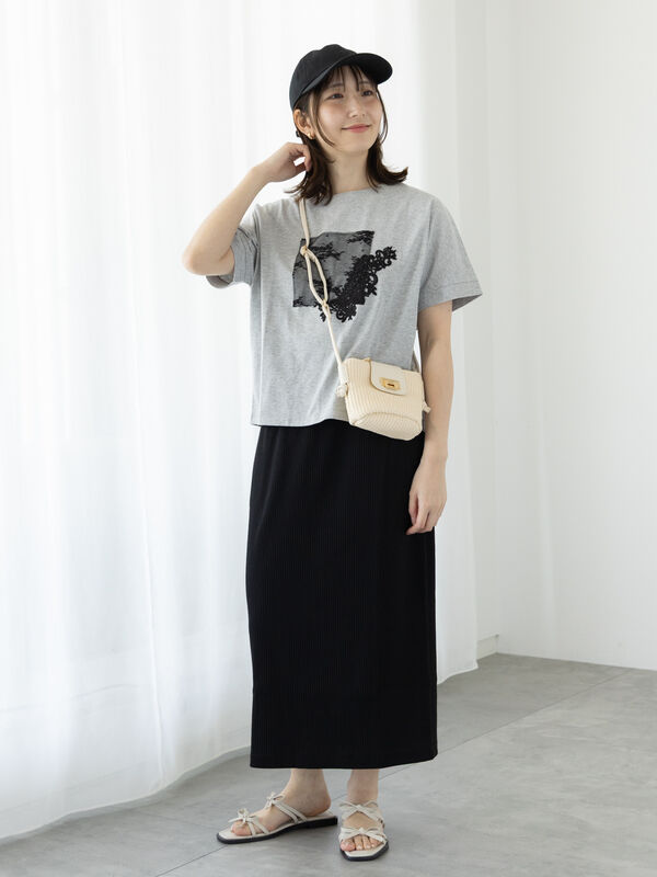 セール】 【選べる着丈】ゴム編みナロースカート（オフホワイト