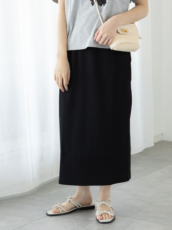 セール】 【選べる着丈】ゴム編みナロースカート（オフホワイト