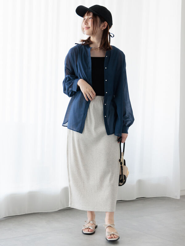 セール】 【選べる着丈】ゴム編みナロースカート（オフホワイト