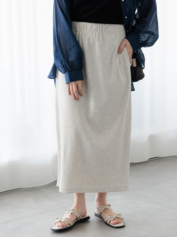 セール】 【選べる着丈】ゴム編みナロースカート（オフホワイト
