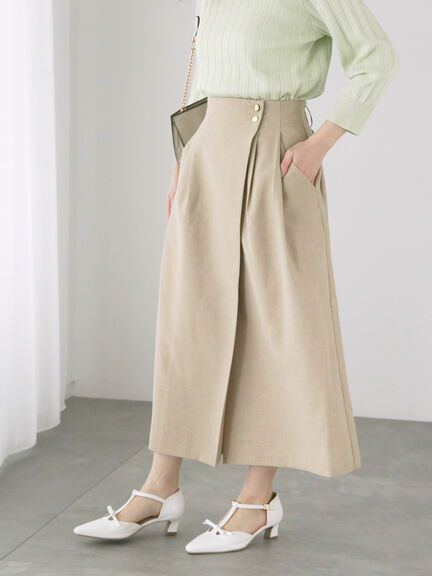 #25206 chai　チベタンスカートオーダー セール】 麻調ボタンスカーチョ（ブラック/ベージュ/ブルー/ボトムス