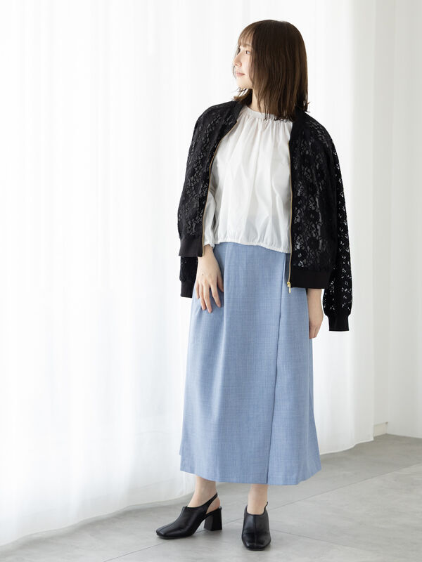 セール】 麻調ボタンスカーチョ（ブラック/ベージュ/ブルー