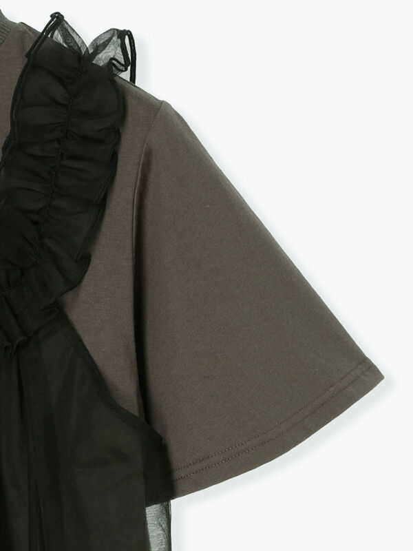 チュールビスチェドッキングトップス（オフホワイト/チャコールグレー