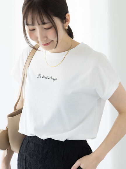 セール】 【接触冷感】筆記体ミニロゴフレンチスリーブTシャツ
