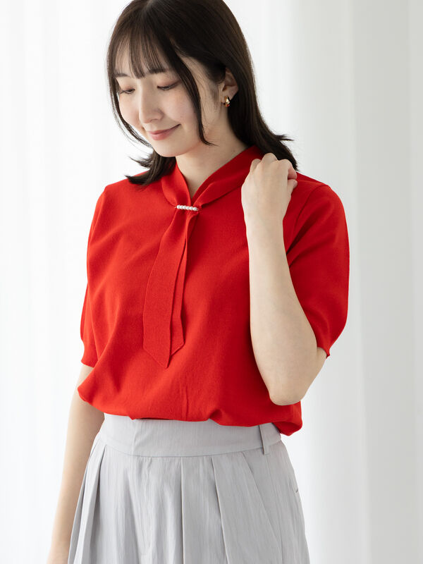 ボウタイ半袖プルオーバーニット（レッド）｜Te chichi TERRASSE（テチチ テラス）通販