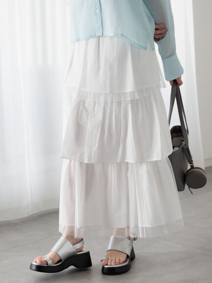 チュールティアードスカート《2025summer catalog item》（オフホワイト/チャコールグレー）｜Te chichi TERRASSE（テチチ テラス）通販