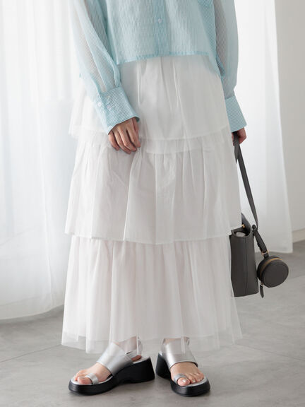 チュールティアードスカート《2025summer catalog item》（オフホワイト/チャコールグレー）｜Te chichi TERRASSE（テチチ テラス）通販