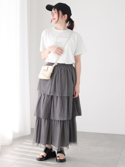 チュールティアードスカート《2025summer catalog item》（オフホワイト/チャコールグレー）｜Te chichi TERRASSE（テチチ テラス）通販