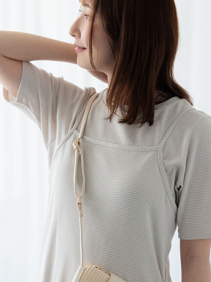 無地/ラメボーダー半袖Tシャツ（オフホワイト/チャコールグレー/ベージュ）｜Te chichi TERRASSE（テチチ テラス）通販
