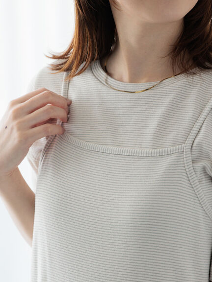 無地/ラメボーダー半袖Tシャツ（オフホワイト/チャコールグレー/ベージュ）｜Te chichi TERRASSE（テチチ テラス）通販