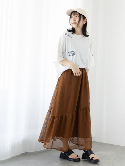 メッシュアシメティアードスカート《2025summer catalog item》（オフホワイト/ブラック/ブラウン）｜Te chichi TERRASSE（テチチ テラス）通販