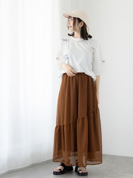 メッシュアシメティアードスカート《2025summer catalog item》（オフホワイト/ブラック/ブラウン）｜Te chichi TERRASSE（テチチ テラス）通販