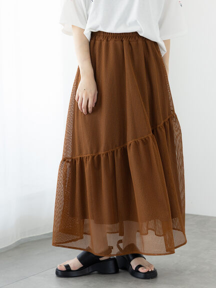 メッシュアシメティアードスカート《2025summer catalog item》（オフホワイト/ブラック/ブラウン）｜Te chichi TERRASSE（テチチ テラス）通販