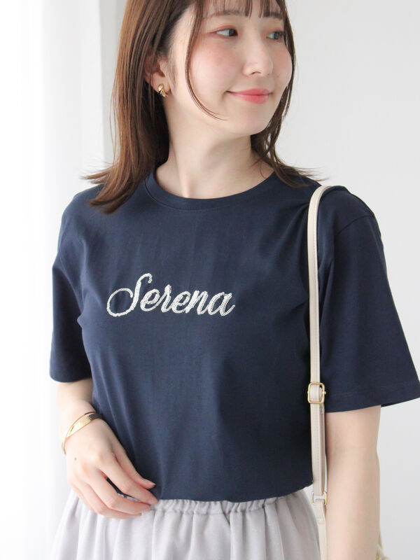 セール】 スパンコールロゴTシャツ（オフホワイト/チャコールグレー