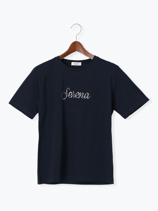 セール】 スパンコールロゴTシャツ（オフホワイト/チャコールグレー