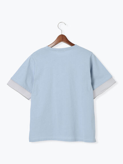 型押しプリント袖切替Tシャツ（オフホワイト/ブラック/ブルー）｜Te chichi TERRASSE（テチチ テラス）通販