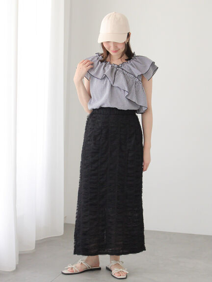 チュールシャーリングナロースカート《2025summer catalog item》（オフホワイト/ブラック）｜Te chichi TERRASSE（テチチ テラス）通販