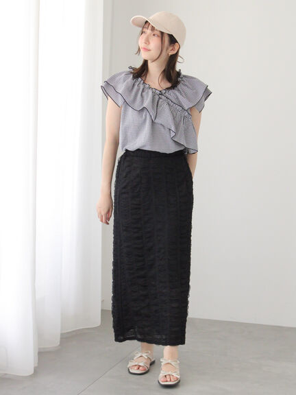 チュールシャーリングナロースカート《2025summer catalog item》（オフホワイト/ブラック）｜Te chichi TERRASSE（テチチ テラス）通販