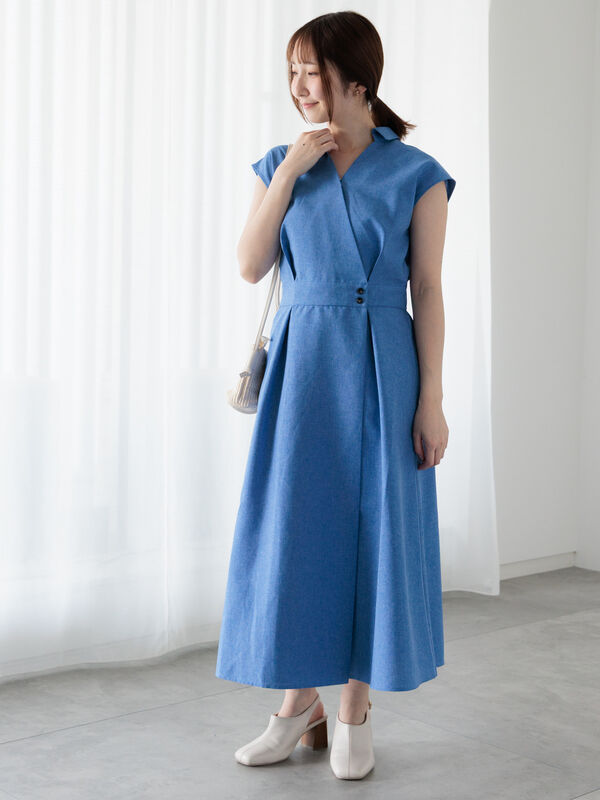 麻調カシュクールワンピース《2025summer catalog item》（ブルー）｜Te chichi TERRASSE（テチチ テラス）通販