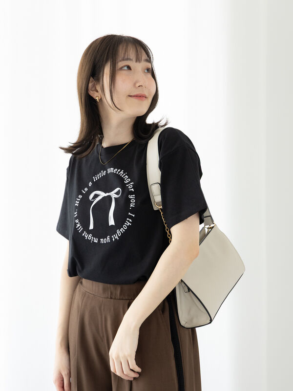 【接触冷感】リボンモチーフロゴTシャツ（オフホワイト/ブラック/ネイビー）｜Te chichi TERRASSE（テチチ テラス）通販