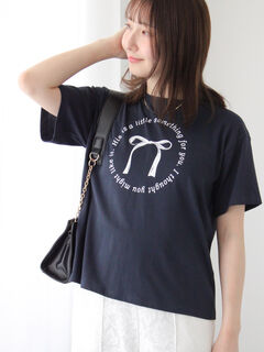 セール】 【接触冷感】リボンモチーフロゴTシャツ（オフホワイト