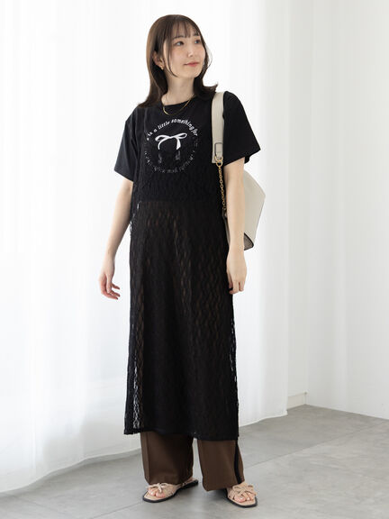 【接触冷感】リボンモチーフロゴTシャツ（オフホワイト/ブラック/ネイビー）｜Te chichi TERRASSE（テチチ テラス）通販