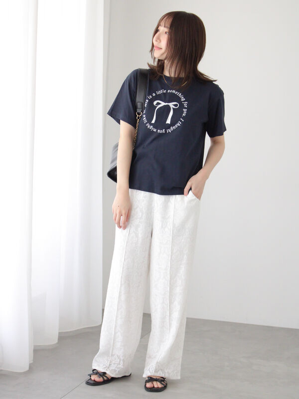 セール】 【接触冷感】リボンモチーフロゴTシャツ（オフホワイト