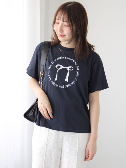 【接触冷感】リボンモチーフロゴTシャツ（オフホワイト/ブラック/ネイビー）｜Te chichi TERRASSE（テチチ テラス）通販