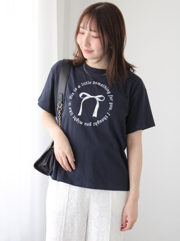 セール】 【接触冷感】リボンモチーフロゴTシャツ（オフホワイト