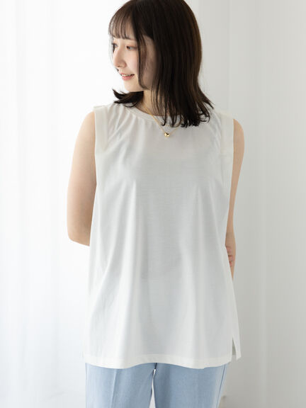 ☆美品☆CADUNÉ ノースリーブチュニック 38 セール】 【接触冷感】肩タックノースリーブチュニック（オフ