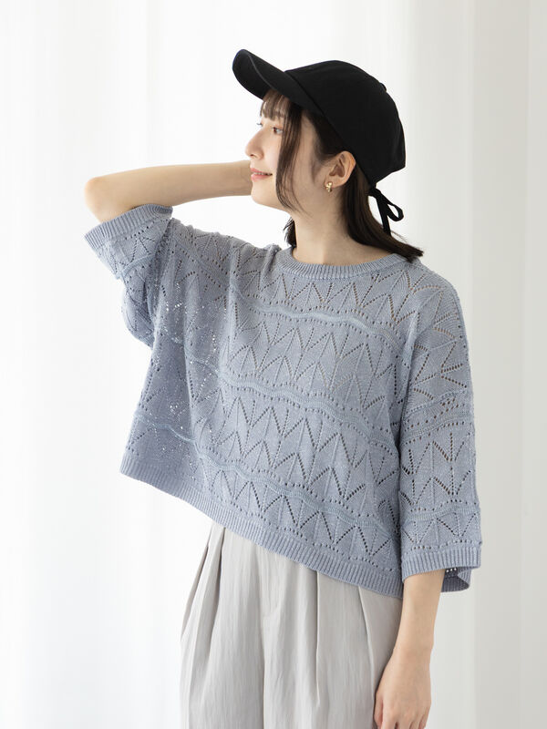 ラメ混なみなみメッシュニット（ブルー）｜Te chichi TERRASSE（テチチ テラス）通販