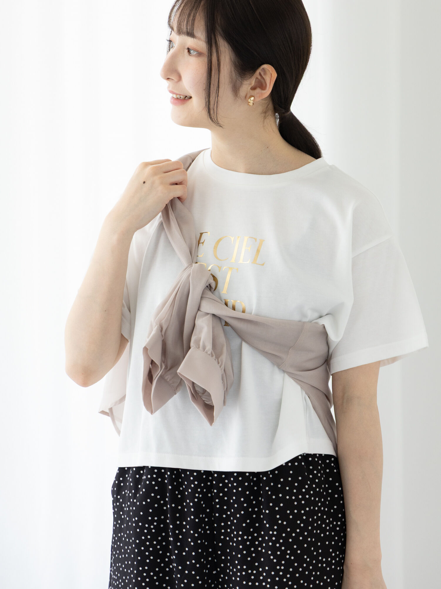 セール】 【接触冷感】箔プリントクロップドTシャツ（シルバー