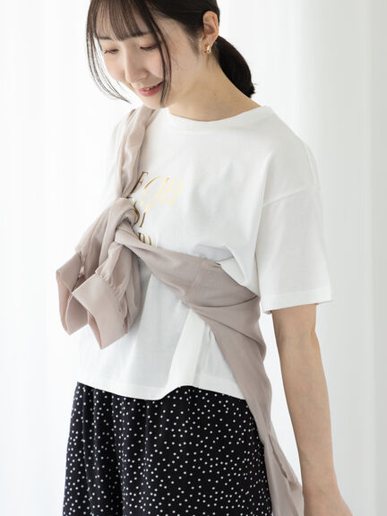 【接触冷感】箔プリントクロップドTシャツ（シルバー/チャコールグレー/ゴールド）｜Te chichi TERRASSE（テチチ テラス）通販