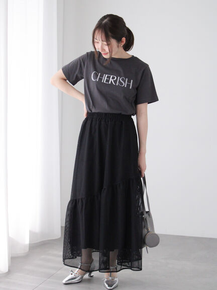 ラインストーン×刺繍Tシャツ（オフホワイト/チャコールグレー/ブラック/モカ）｜Te chichi TERRASSE（テチチ テラス）通販