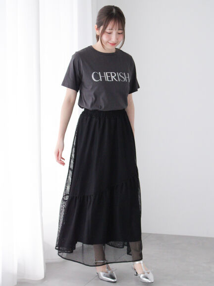 ラインストーン×刺繍Tシャツ（オフホワイト/チャコールグレー/ブラック/モカ）｜Te chichi TERRASSE（テチチ テラス）通販